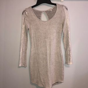 Charlotte Russe Fitted Long Sleeve Sweater Dress with Lace Sleeves (Size SMALL)